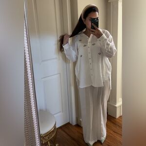 White Cotton Rhintone Set (2-Piece)